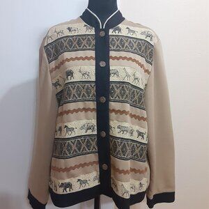 Vintage Stonebridge Safari Themed LINEN BLEND Light Jacket Size LARGE